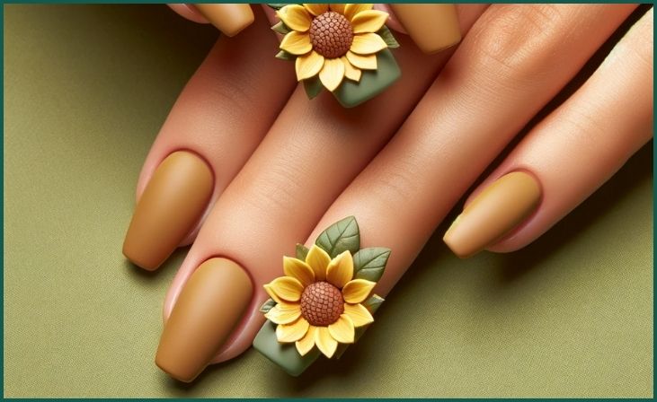 Sunflower Nails with 3D Embellishments